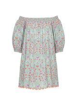 Dresses Juliet Dunn Shirred Boho Dress Ditzy Print With Ric Rac Aqua/Neon Red ONE SIZE / Color Apoella