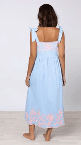 Dresses Juliet Dunn Tie Shoulder Dress With Butterfly Embroidery Blue/Neon Pink Apoella
