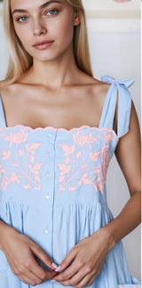 Dresses Juliet Dunn Tie Shoulder Dress With Butterfly Embroidery Blue/Neon Pink Apoella