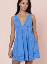 Dresses Juliet Dunn V-Back Mini Dress With Scallop Embroidery Ocean Blue Apoella