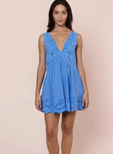 Dresses Juliet Dunn V-Back Mini Dress With Scallop Embroidery Ocean Blue Apoella