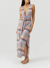 Dresses Melissa Odabash Bria V Neck Knit Long Dress Zigzag Stripe Apoella