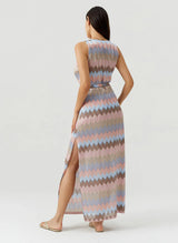 Dresses Melissa Odabash Bria V Neck Knit Long Dress Zigzag Stripe Apoella