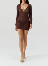Dresses Melissa Odabash Ellis Keyhole Knit Short Dress Brown Apoella
