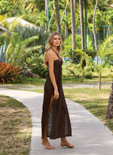Dresses Melissa Odabash Harriet Halter Knit Long Dress Brown Apoella