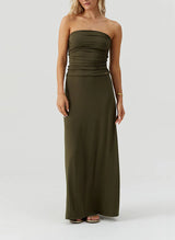 Dresses Melissa Odabash Rae Bandeau Ruched Long Dress Olive Apoella