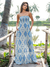 Dresses Nimo With Love Caraway Strapless Maxi Dress Blue Ikat Apoella