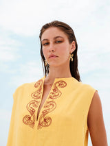 Dresses Zeus n Dione Achivada Sleeveless Embroidered Linen Caftan Yellow Apoella