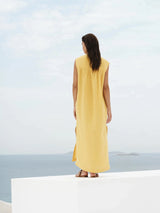 Dresses Zeus n Dione Achivada Sleeveless Embroidered Linen Caftan Yellow Apoella
