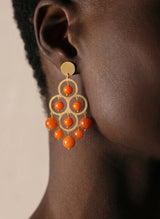 Earrings Antonia Karra Angelina Chandelier Earrings Orange Jade Gold Plated O/S Apoella