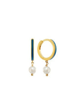 Earrings Ileana Makri Neon Blue Enamel Pearl Hoops Gold Plated O/S Apoella