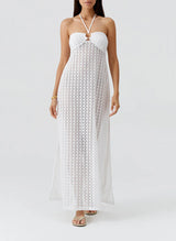 Harriet Halter Knit Long Dress White