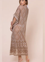 Kimono Juliet Dunn Kimono In Mosaic Print With Mirror Embroidery Mocha ONE SIZE / Brown Apoella