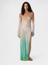 - Long Cover-up Dress in Lamé Viscose with Dégradé Spiderweb Motif and Embroidery 44 / Color Apoella