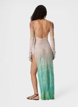 - Long Cover-up Dress in Lamé Viscose with Dégradé Spiderweb Motif and Embroidery 44 / Color Apoella