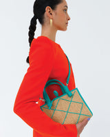 Mini Totes Callista Crafts Mini Cross Tote Straw & Aqua Leather O/S / Aqua Apoella