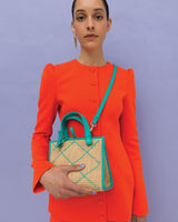 Mini Totes Callista Crafts Mini Cross Tote Straw & Aqua Leather O/S / Aqua Apoella