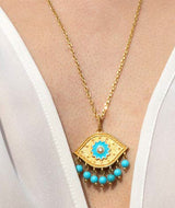 Necklaces Antonia Karra Paisley Enamel Eye Necklace Turquoise Stones Gold Pl O/S Apoella