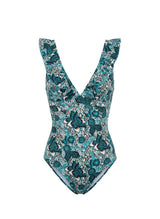 One-Piece Emmanuela Swimwear Rania V Neck Ruffled One Piece Green Floral Apoella
