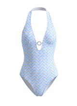 One-Piece Heidi Klein Tinos Keyhole Halterneck One Piece Light Blue/White Apoella