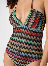 One-Piece Missoni One-piece Swimsuit in Lamé Viscose with Micro Zigzag Pattern 44 EU / Multi Apoella