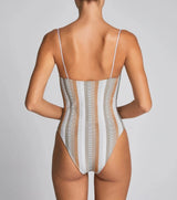 One-Piece Stefania Frangista Eloise Stap One Piece Jacquard Stripe Metallic White Apoella