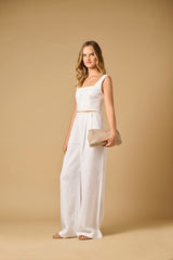 Pants APOELLA Eliana Linen Pleated Pants White Apoella