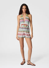 Playsuit Missoni Halter Short Jumpsuit in Lamé Viscose with Macro Zigzag Pattern Apoella