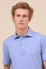 Polos Fedeli Tre Cotton Jersey Melange Polo Light Blue Apoella