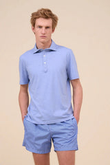 Polos Fedeli Tre Cotton Jersey Melange Polo Light Blue Apoella
