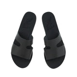 Sandals Ancient Greek Sandals Apteros Leather Slide Sandals Black Apoella