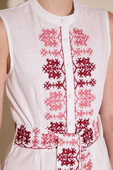 Shirtdress Ancient Kallos Astypalaia Embroidered Shirtdress White/Rasberry Apoella