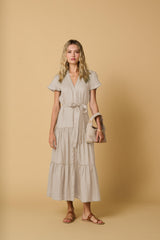Shirtdress Apoella Milla Long Ruffle Shirtdress Beige Apoella