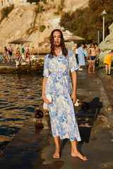 Shirtdress Evi Grintela Valerie Midi SS Shirtdress White/Blue Ocean Apoella