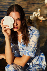 Shirtdress Evi Grintela Valerie Midi SS Shirtdress White/Blue Ocean Apoella