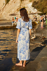 Shirtdress Evi Grintela Valerie Midi SS Shirtdress White/Blue Ocean Apoella