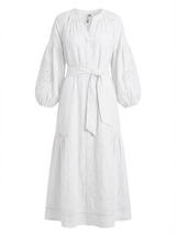 Shirtdress Scarlett Poppies Sunshine Babe Embroidered Ramie Full Sleeve Long Shirtdress Simply White Apoella