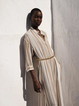 Shirtdress Zeus+Dione Maira Long Textured Silk Shirtdress Ivory/Tan 38 / Tan Apoella