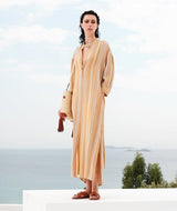 Shirtdress Zeus n Dione Maira Long Textured Silk Shirtdress Ivory/Sun Apoella