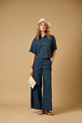 Shirts APOELLA Myrto Cropped Poplin Shirt Navy Apoella