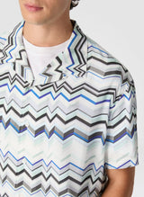 Shirts Missoni Bowling Shirt in Viscose with Light Blue Zigzag Print Apoella