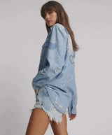 Shirts One Teaspoon Everyday Denim Shirt Studded Blue Heart Apoella