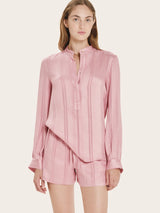 Shirts Zeus+Dione Hera Long Sleeve Textured Silk Shirt Mao Neck Pink Apoella