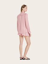Shirts Zeus+Dione Hera Long Sleeve Textured Silk Shirt Mao Neck Pink Apoella