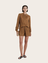 Shirts Zeus+Dione Hera Long Sleeve Textured Silk Shirt Tan Apoella