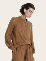 Shirts Zeus+Dione Hera Long Sleeve Textured Silk Shirt Tan Apoella