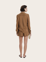 Shirts Zeus+Dione Hera Long Sleeve Textured Silk Shirt Tan Apoella