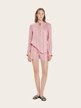 Shirts Zeus n Dione Hera Long Sleeve Textured Silk Shirt Mao Neck Pink Apoella