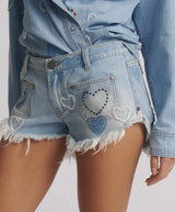 Shorts One Teaspoon Retro Dukes Denim Shorts Studded Blue Heart Apoella