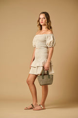 Skirts APOELLA Nafsika Smocked Short Skirt Striped Beige Apoella